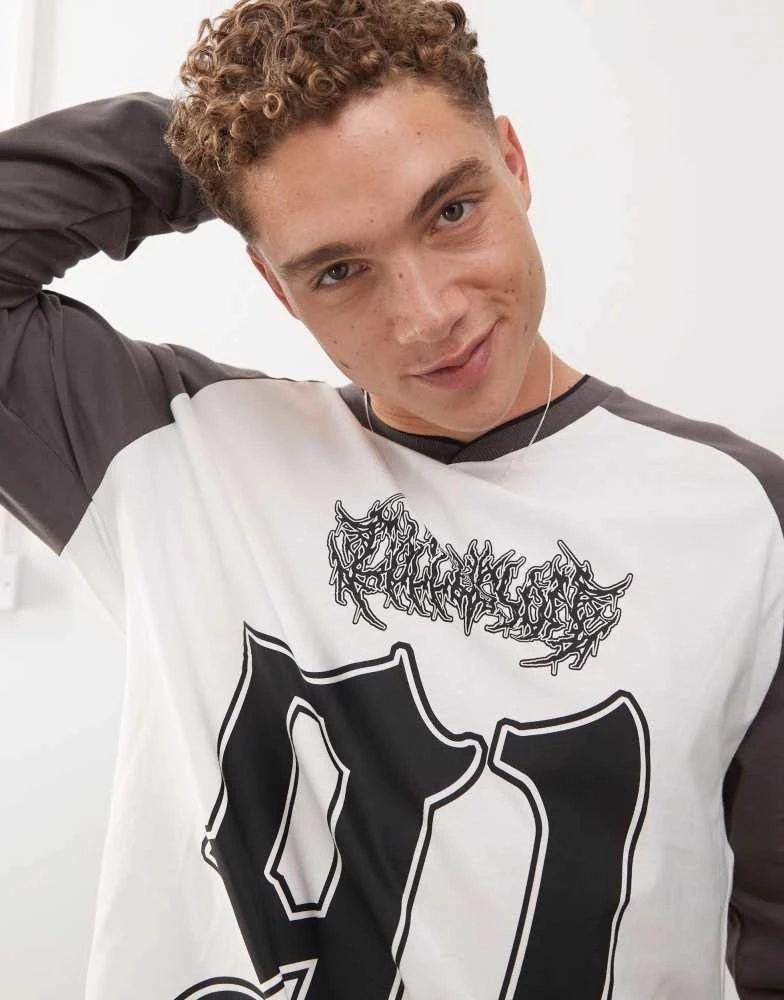 COLLUSION COLLUSION long sleeve skater fit athletic t-shirt in multi 2