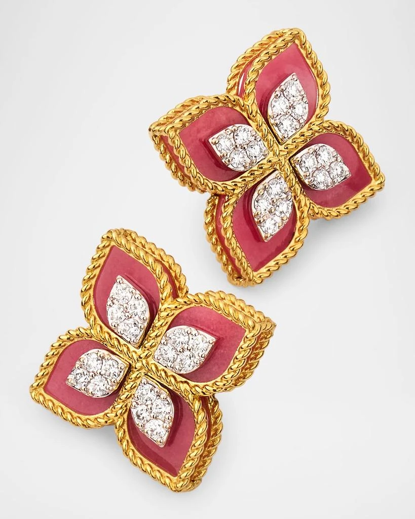 Roberto Coin 18K Yellow Gold Diamond and Rhodonite Stud Earrings 3