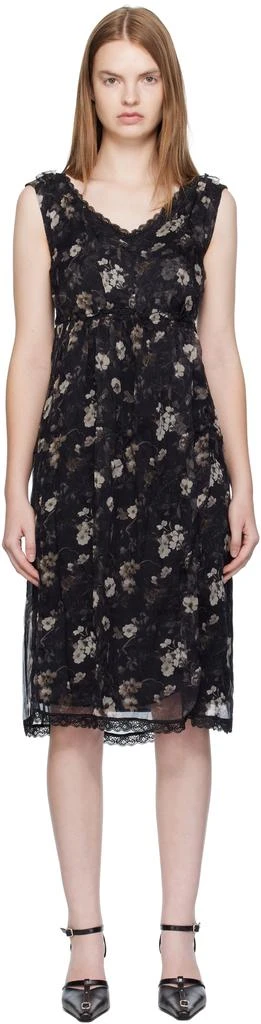 R13 Black Sleeveless V-Neck Midi Dress