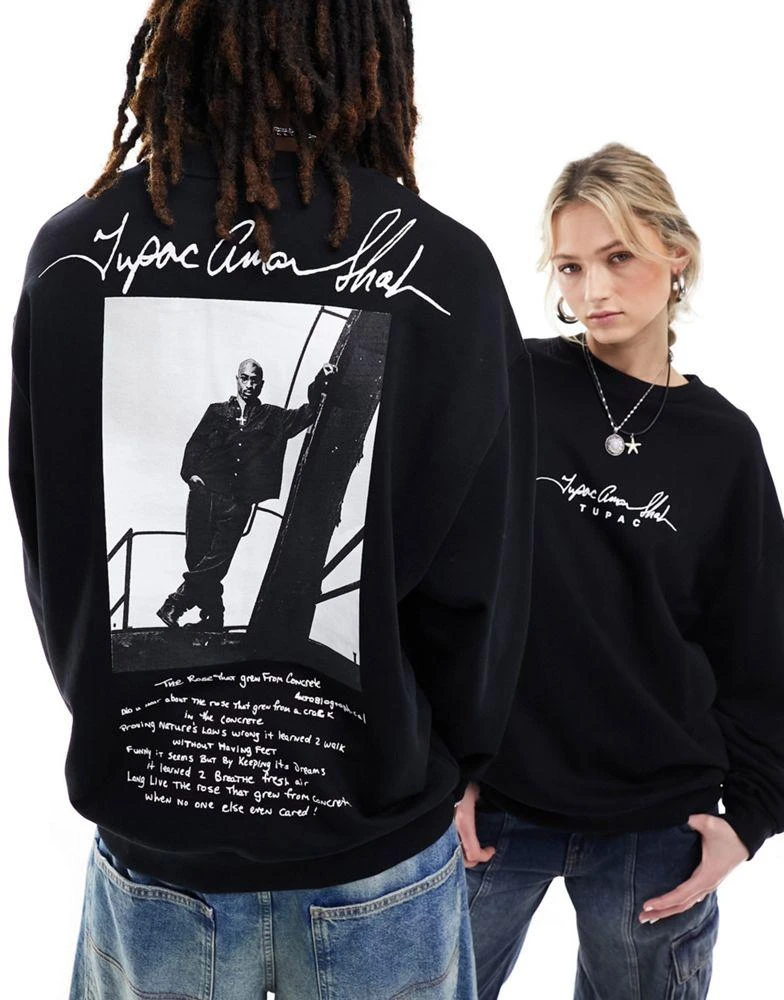 ASOS ASOS DESIGN unisex license oversized sweatshirt with Tupac graphics in black 1