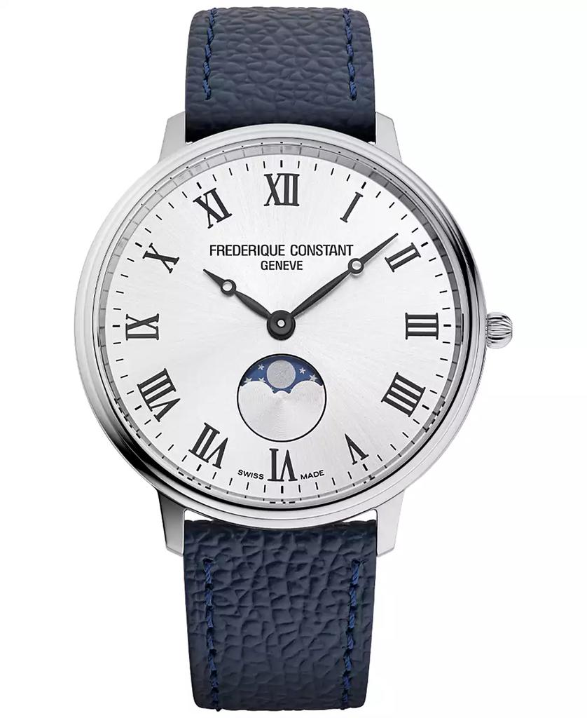 Frederique Constant Men's Classics Quartz Moonphase Blue Leather Strap Watch 39mm