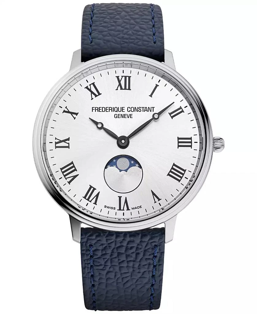 Frederique Constant Men's Classics Quartz Moonphase Blue Leather Strap Watch 39mm 1