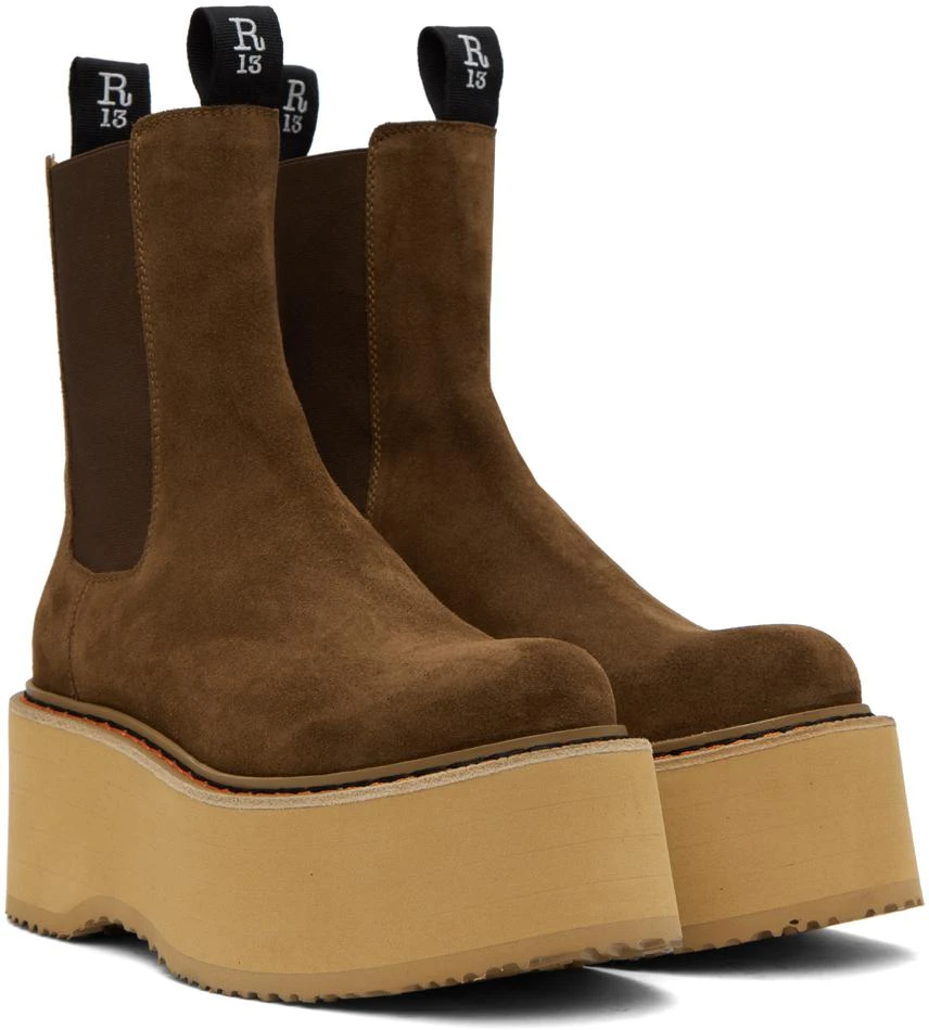R13 Brown Double Stack Chelsea Boots 4