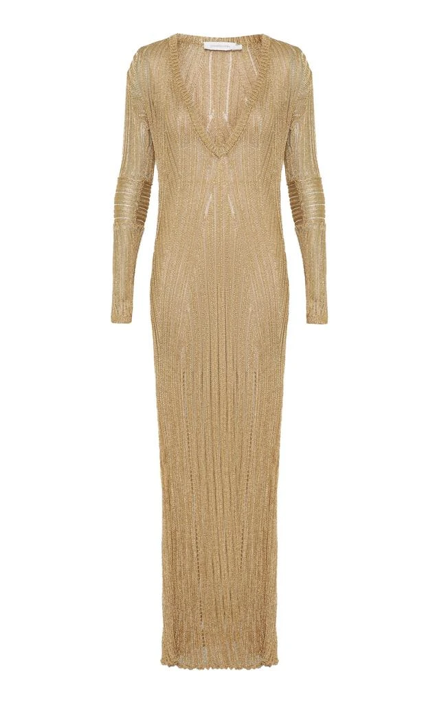 zimmermann lucky metallic tie dress Zimmermann Lucky Tie Shoulder Metallic Rib Maxi Dress In Metallic Pink