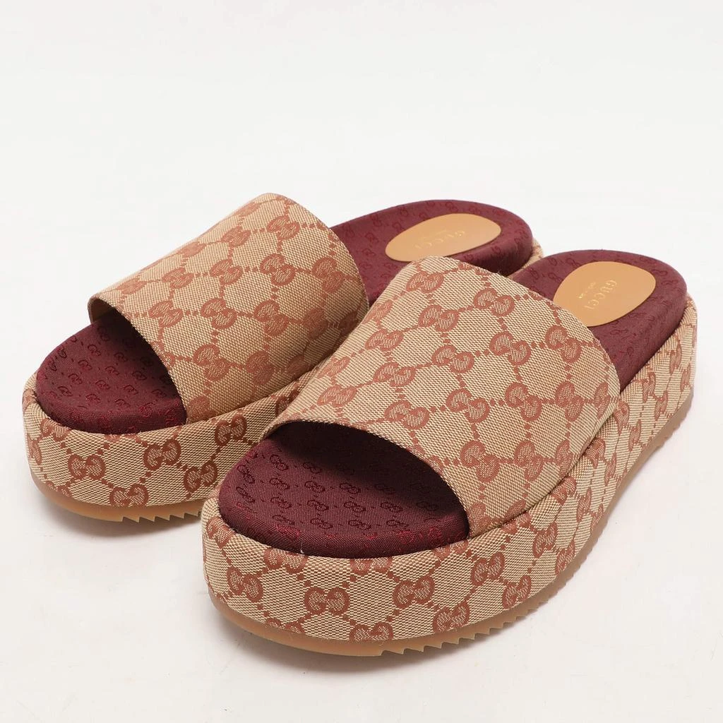 Gucci Gucci Brown/Beige GG Canvas Angelina Platform Slide Sandals Size 41 2