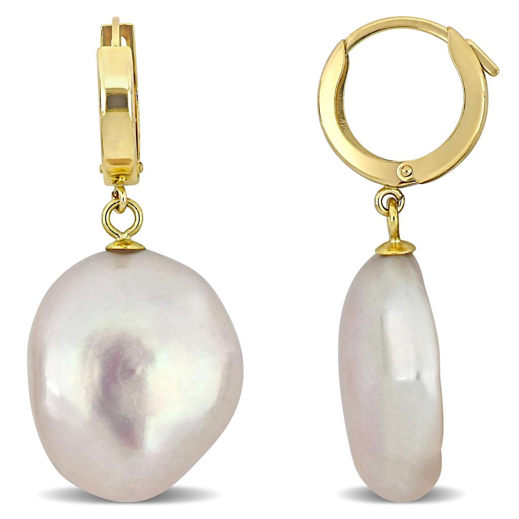 Mimi & Max 16.5-17mm Cultured Freshwater Pink Coin Pearl Hoop Earrings in 14k Yellow Gold