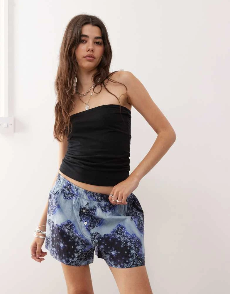 Monki Monki poplin shorts in blue scarf print 2