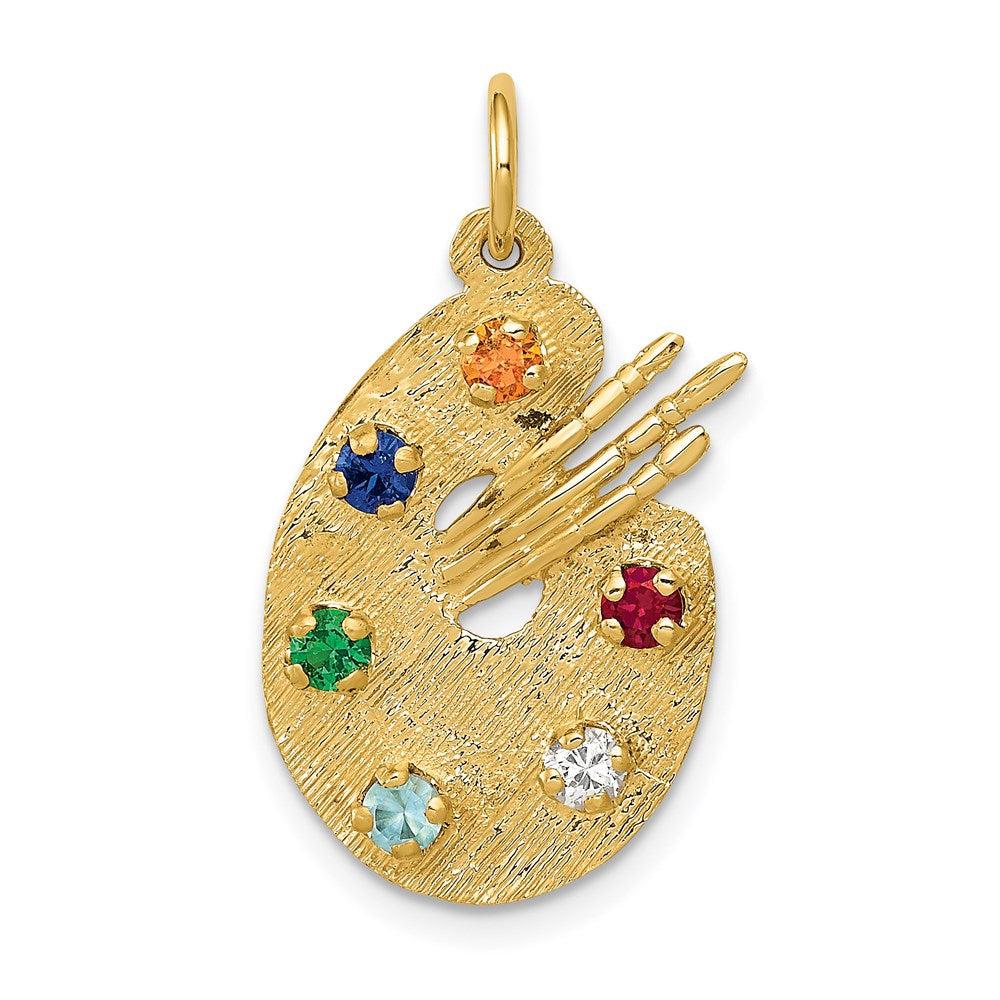 Diamond2Deal 14k Yellow Gold Multi-color CZ Stones Artist Palette Charm Pendant