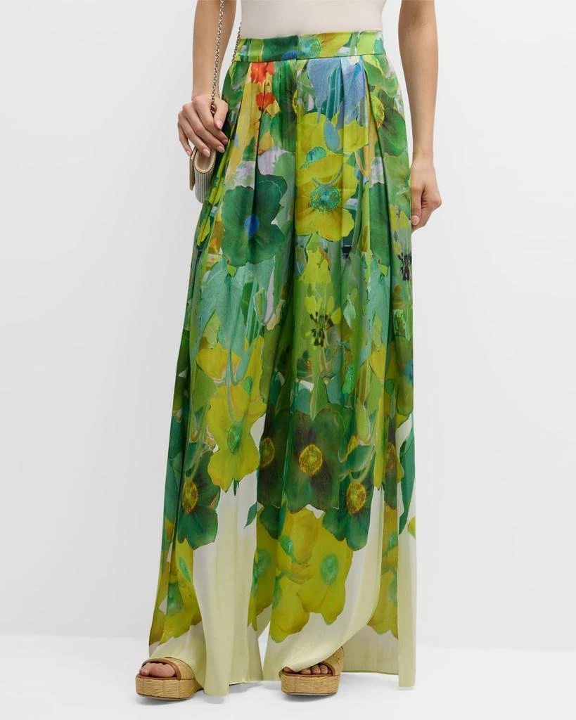 Kobi Halperin Alessia Pleated Side-Slit Floral-Print Pants 1