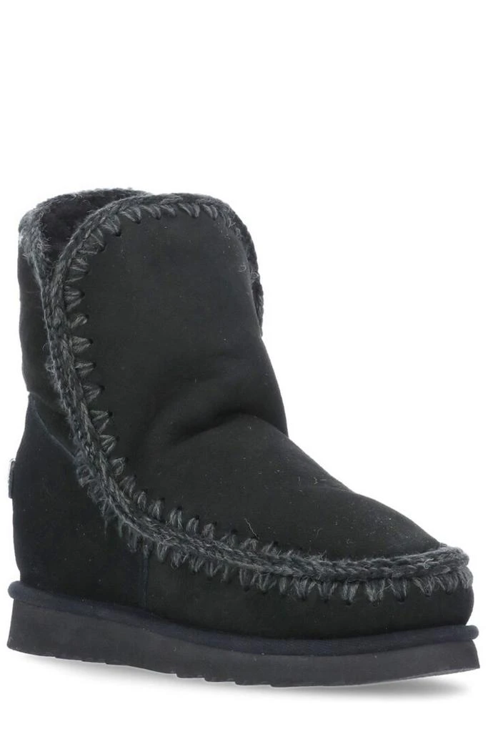 Mou Mou Logo Plaque Stitch-Trim Wedge Boots 2
