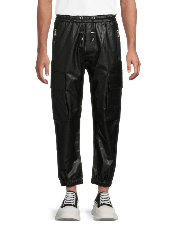 Balmain Faux Leather Cargo Joggers 1