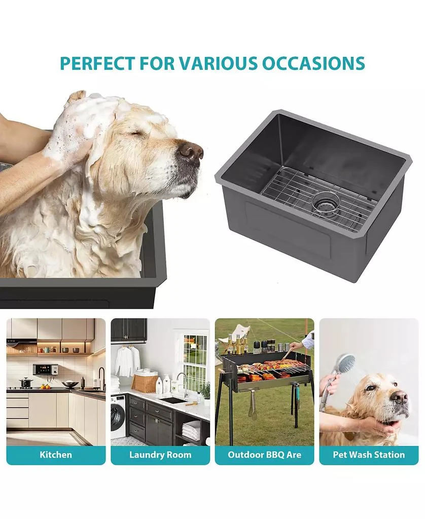 Flynama huluwat 24x18x12 Inch Undermount Gunmetal Black Laundry Utility Sink 16 Gauge T304 Stainless Steel Deep Single Bowl 9