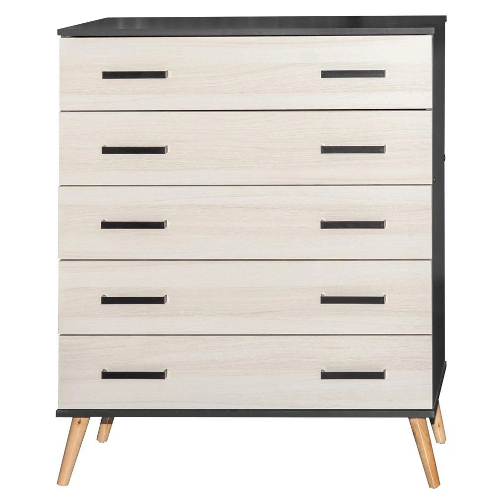 Better Home Products Eli Mid-Century Modern 5 Drawer Chest Dark Gray & Honey Oak 3