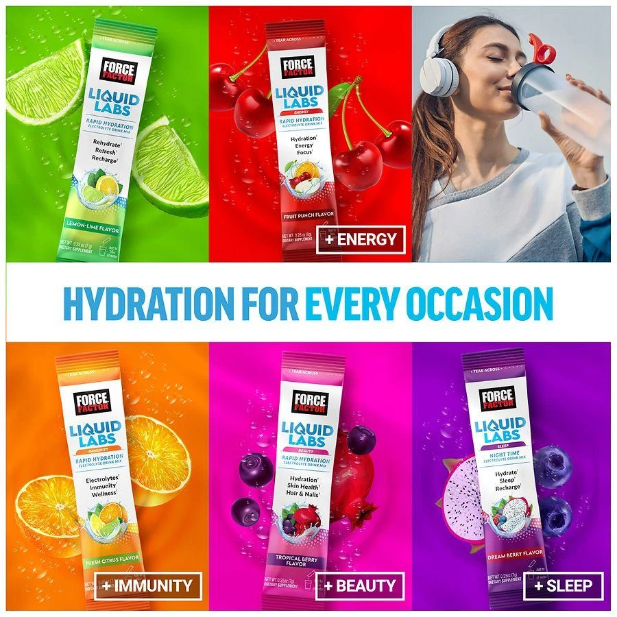 Force Factor Liquid Labs Rapid Hydration Electolyte Drink Mix Lemon Lime 6