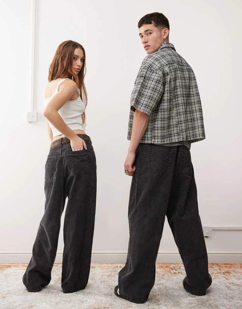 Weekday Weekday Astro Unisex wide leg cord trousers in black 3