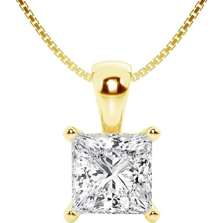 Brilliant Diamond 3 Carat Princess Lab Grown Diamond Solitaire Pendant in 14K Yellow Gold