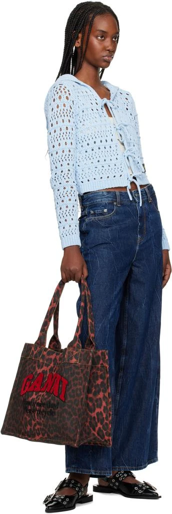 Ganni Red Leopard Print Canvas Tote 4