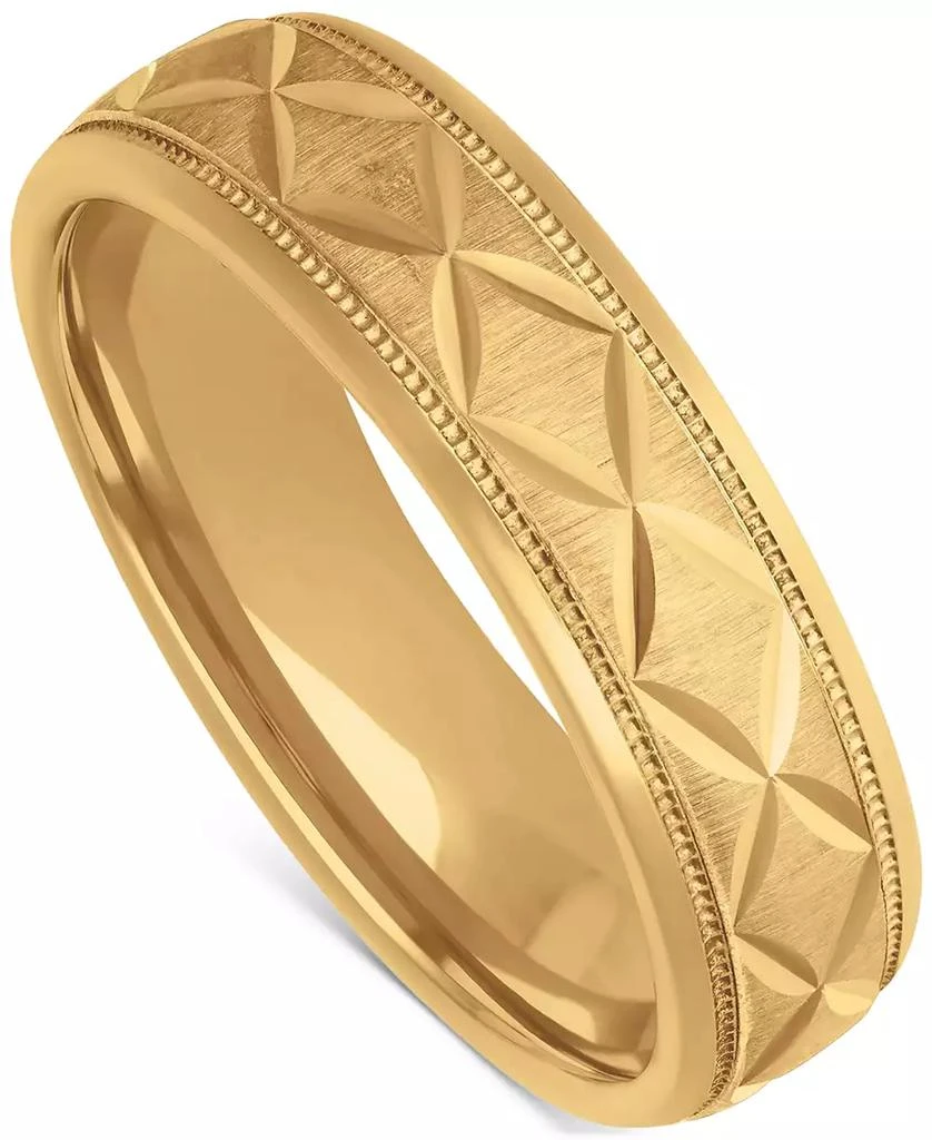 Macy
s Men
s Geometric Texture Milgrain Bead Wedding Band in 18k Gold-Plated Sterling Silver