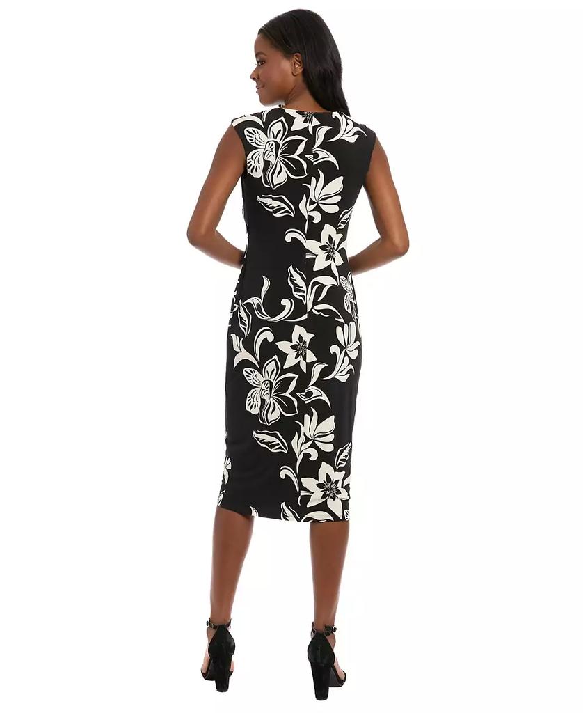 London Times Women's Jersey Placement-Print Midi Dress