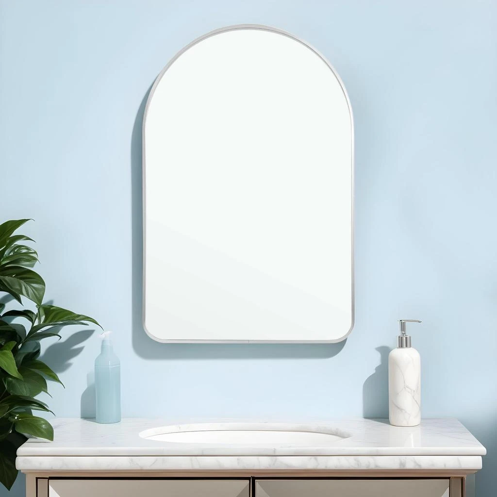 Hivvago 39" Silver Arch Metal Framed Bathroom Vanity Mirror