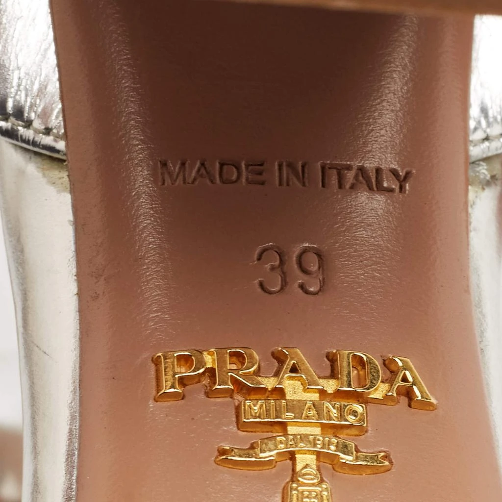 Prada Prada Silver Leather Block Heel T-Strap Sandals Size 39 8