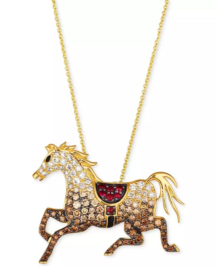Le Vian Passion Ruby  (1/6 ct. t.w.) 
Chocolate Ombré Diamond (1-1/3 ct. t.w.) Equestrian Adjustable 20" Pendant Necklace in 14k Gold 1