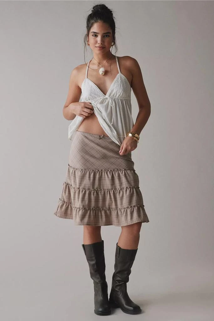 Urban Renewal ReMADE By UO Remnants Tiered Plaid Knee-Length Skirt 2