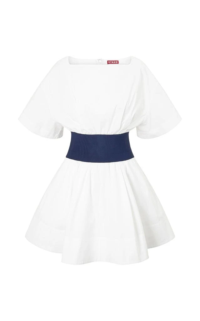 Staud STAUD - Amy Denim-Paneled Cotton Poplin Mini Dress - Navy - L - Moda Operandi 1