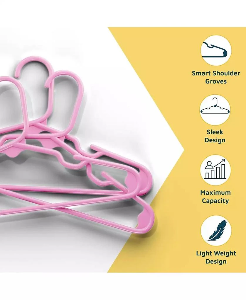 Lifemaster Kids Plastic Hangers, Pink, 11.6", with shoulder notches, space-saving, hold 5 lbs, ideal for baby, toddler 
kids  clothes, 50-pack. 5