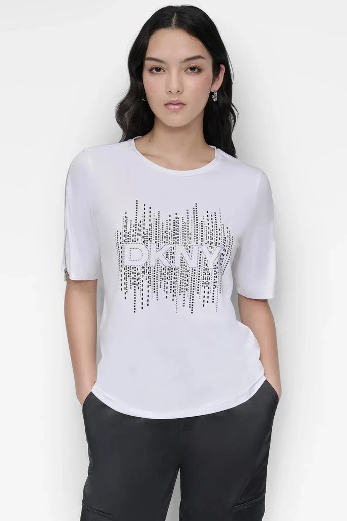 DKNY ZIP SLEEVE CRYSTAL TEE 1