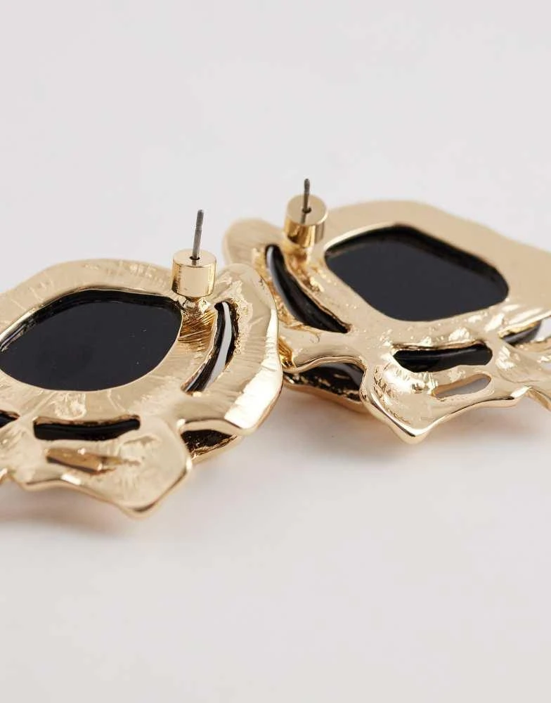 ASOS ASOS DESIGN studs with black stone detail in gold tone 3