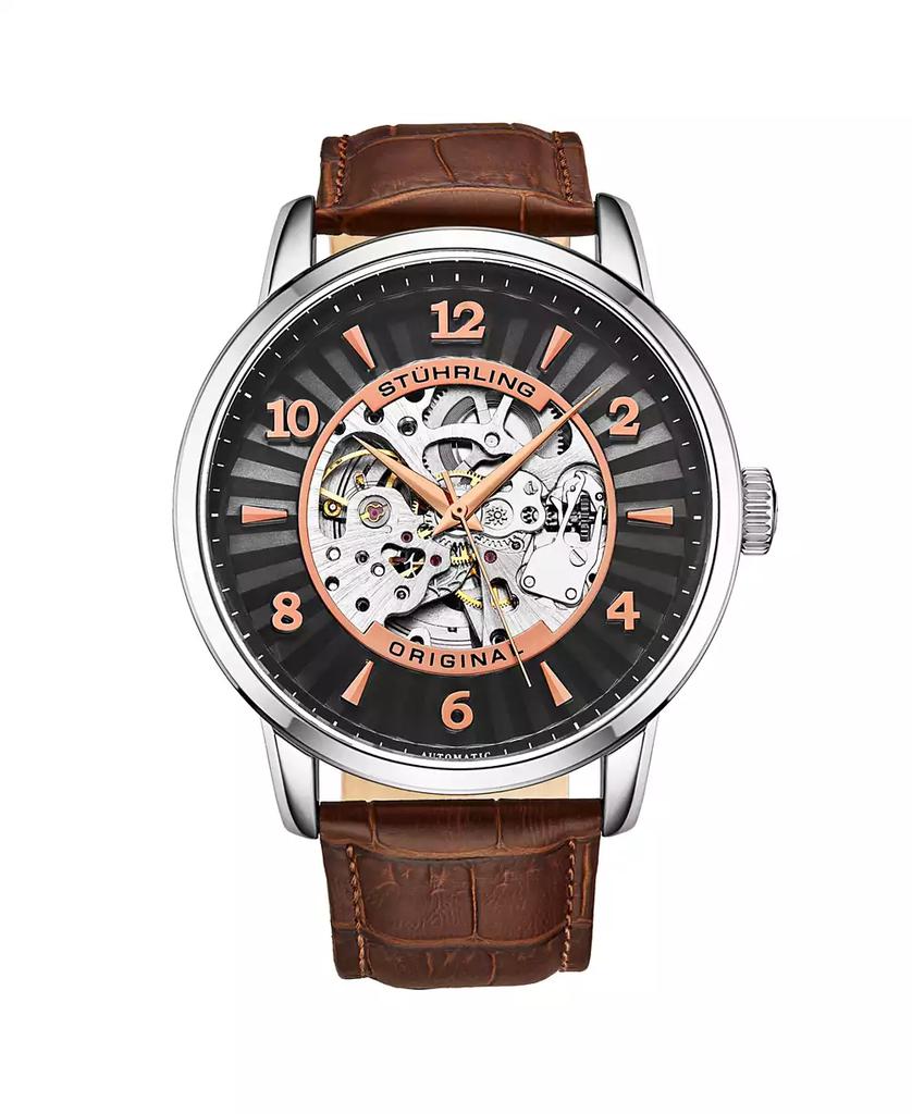 Stuhrling Men's Brown Leather Strap Watch 48mm