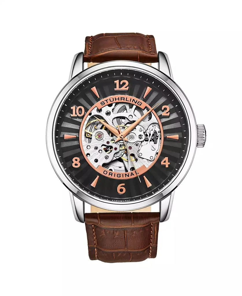 Stuhrling Men's Brown Leather Strap Watch 48mm 1