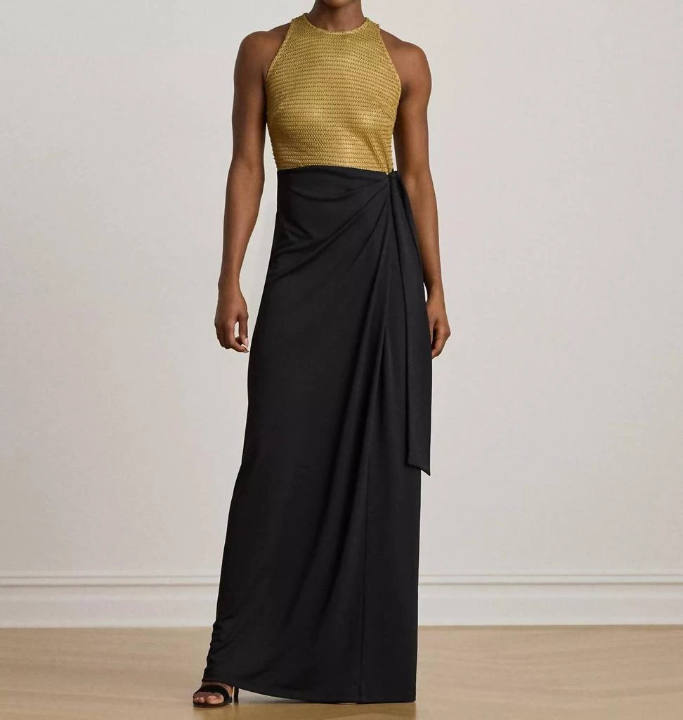 Ralph Lauren Women's Metallic-Trim Belted Georgette Gown - Dresses & Skirts  - Free Shipping - BeyondStyle