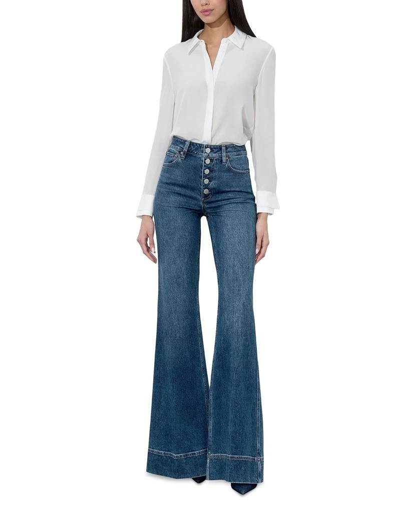 Alice + Olivia Missa High Rise Exposed Button Wide Leg Jeans in Lola Blue 6
