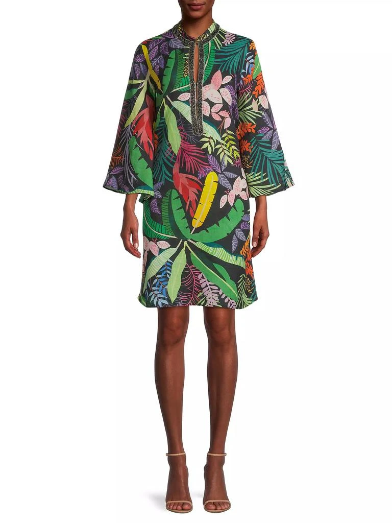 120% Lino Embellished Jungle-Print Linen Dress 3