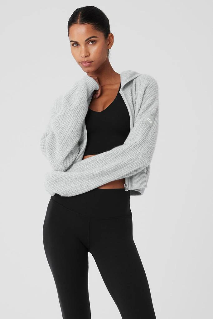 Alo Cashmere Plush Waffle Full Zip Hoodie - Athletic Heather Grey 1