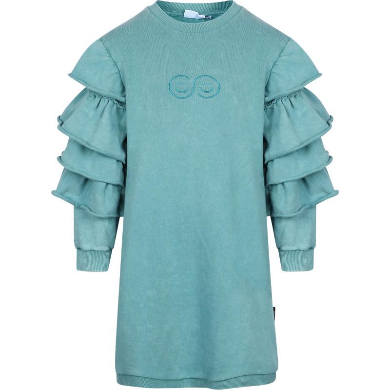 Loud Apparel Ruffled sleeves embroidered smileys dress in blue