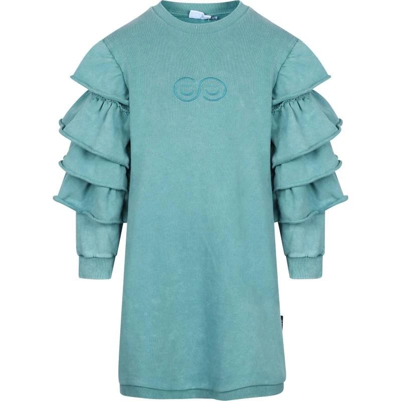 Loud Apparel Ruffled sleeves embroidered smileys dress in blue 2