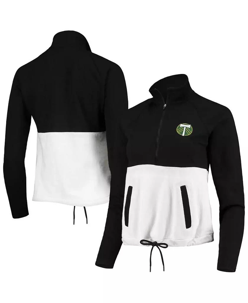 Antigua Women's Black, White Portland Timbers Harbor Raglan Half-Zip Jacket 1