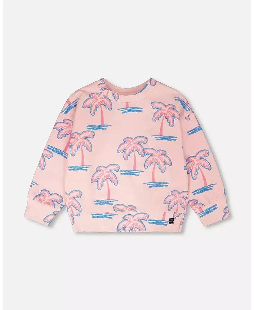 Deux par Deux Toddler Girls French Terry Sweatshirt Light Pink Palm Print