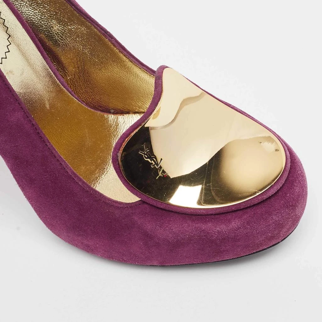 Yves Saint Laurent Yves Saint Laurent Purple Suede Plaque Embellished Round Toe Pumps Size 36.5 7