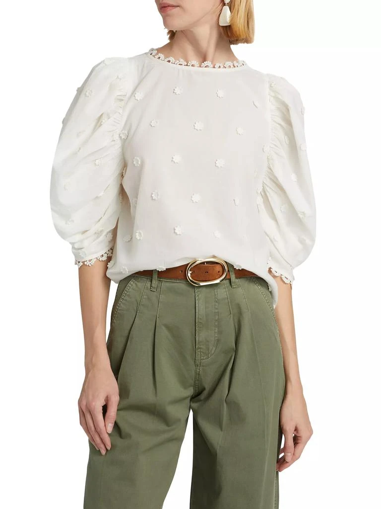Farm Rio Puff-Sleeve 3D Flowers Blouse 3