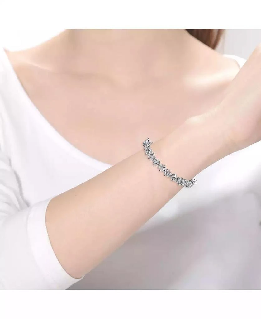 Genevive Sterling Silver with White Gold Plated Clear Round and Marquise Cubic Zirconia Cluster Flower-Inspired Tennis Bracelet 3