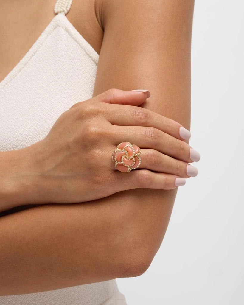 NM Estate Estate 18K Yellow Gold 8 Kidney Shape Carnelian and 132 Diamond Domed Ring, Size 7-8 2