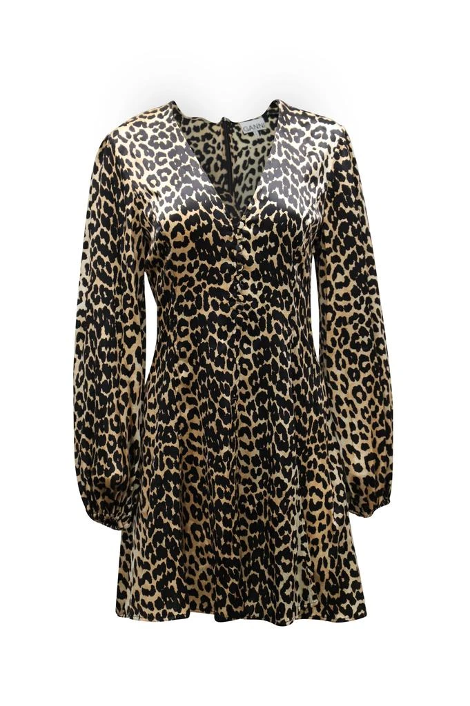 Ganni Ganni Blakely Leopard Print Mini Dress in Brown Silk Blend 1