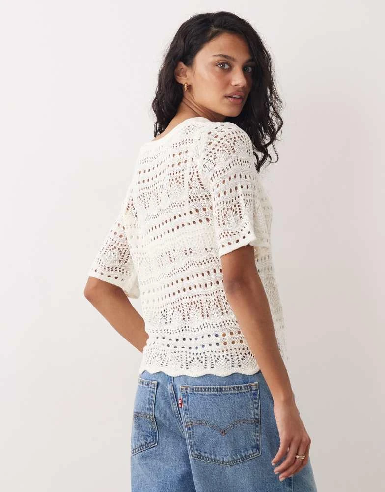 JDY JDY open knit boxy half sleeve top in cream 2