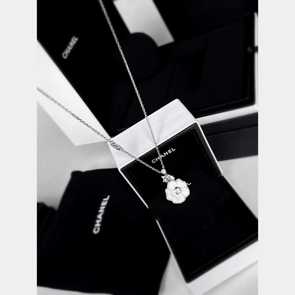 Chanel Chanel 18K White Gold Camelia White Ceramic Diamond Camellia Flower Necklace 2