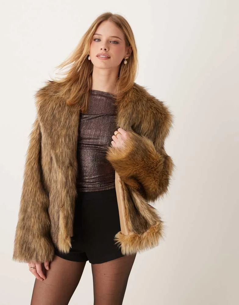GINA TRICOT Gina Tricot shaggy faux fur jacket in brown 2