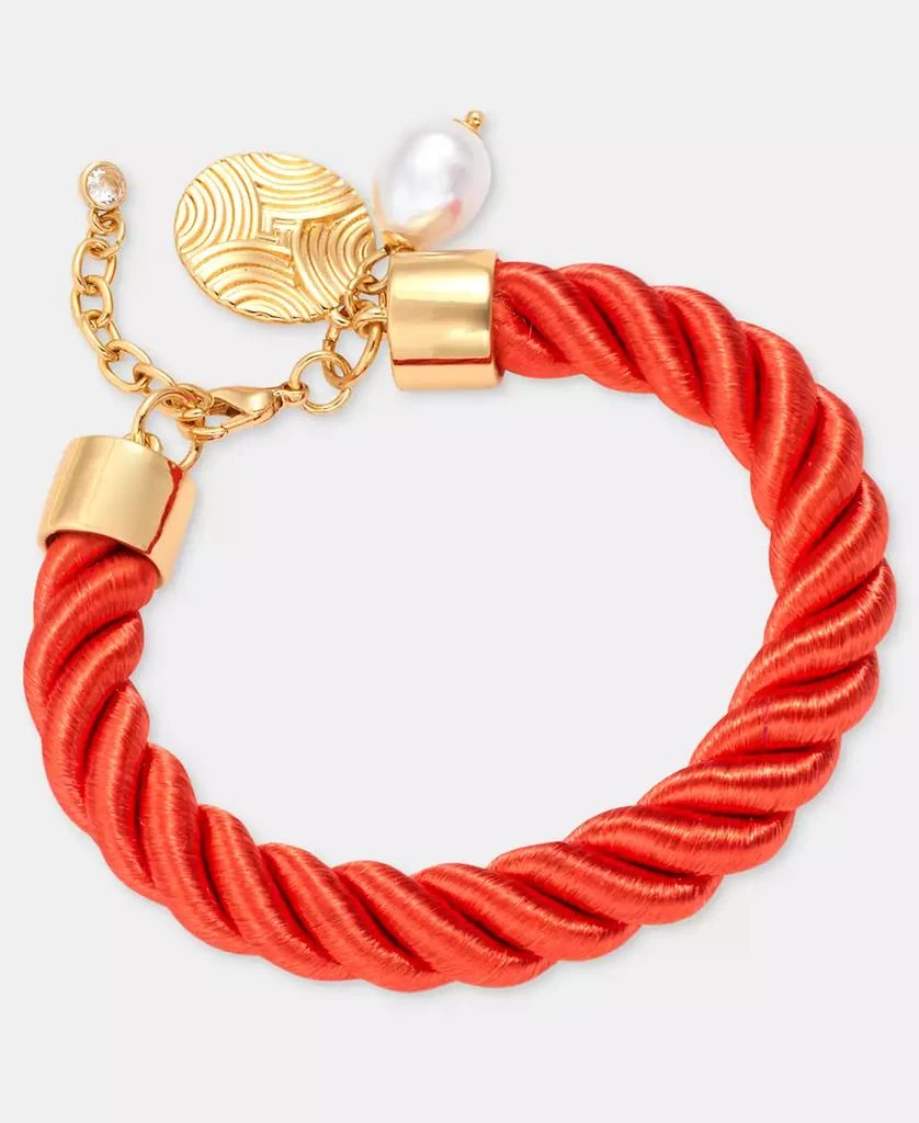 On 34th Gold-Tone Textured Disc 
Imitation Pearl Ribbon Rope Bracelet, Macy
s Exclusive